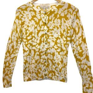 LOFT Floral Print Long Sleeve Button Down Cardigan - Mustard Yellow - Women’s SP